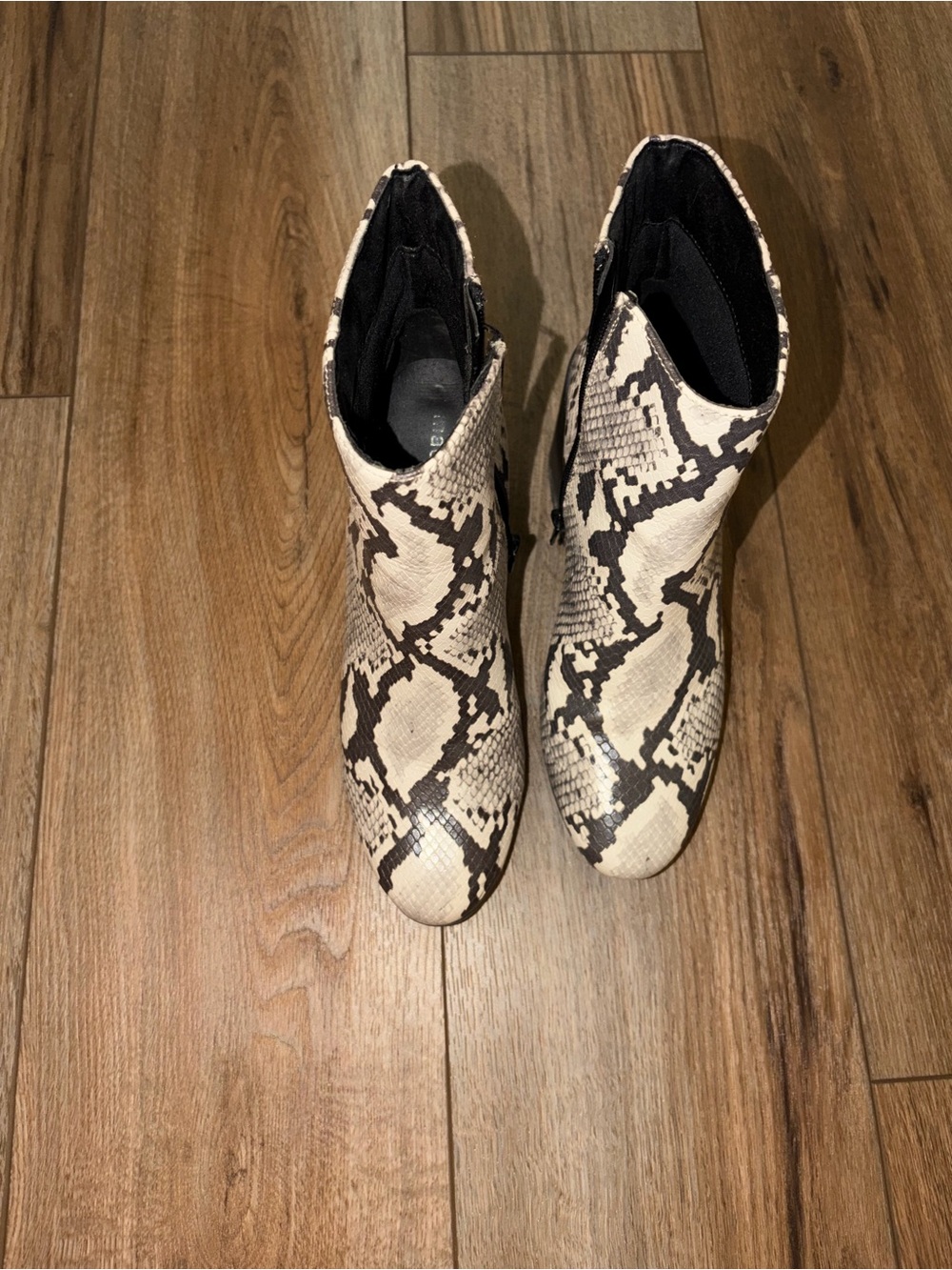 Women’s Snake-Print Ankle Boots in Beige & Brown